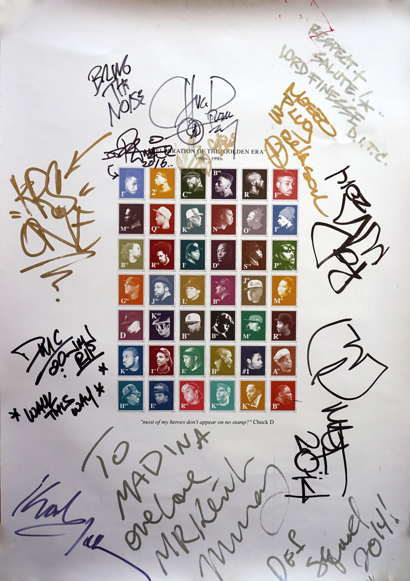 Golden-era hip hop stamps print signed by DJ Premier - Madina